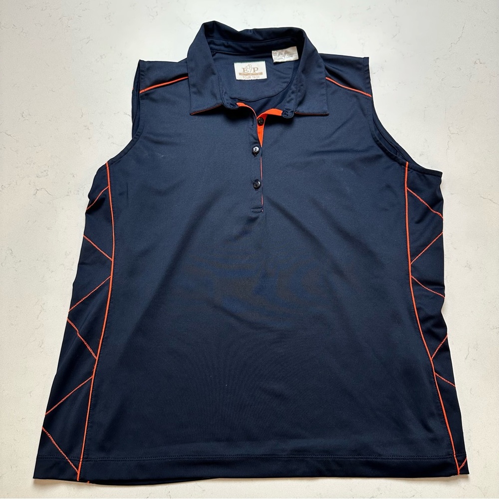 EP Pro Tour Tech -  Navy Sleeveless Polo Shirt with Orange Accents - XL